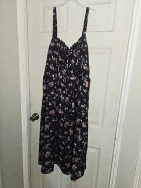 Black Floral Maxi Dress with Pink Bloom Print